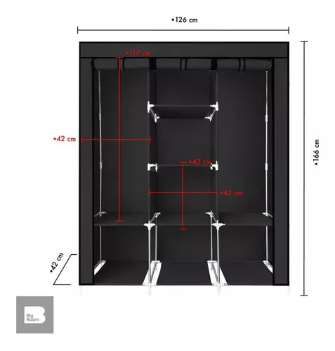 Closet armable de 3 puertas con estructura metálica y forros de tela - Mide 166 cms y soporta 50 kg